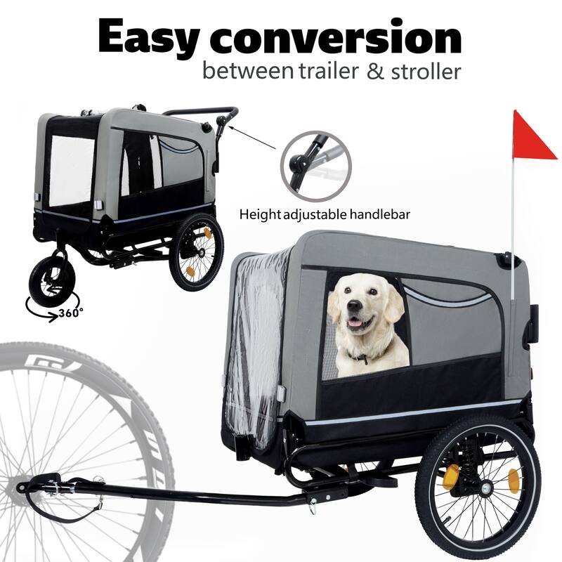 2-In-1 Bike Trailer & Push Cart For Pets-All-Terrain Wheels,Quick Release Wheel,Internal Leash,Holds Pets Up To 88 Lbs