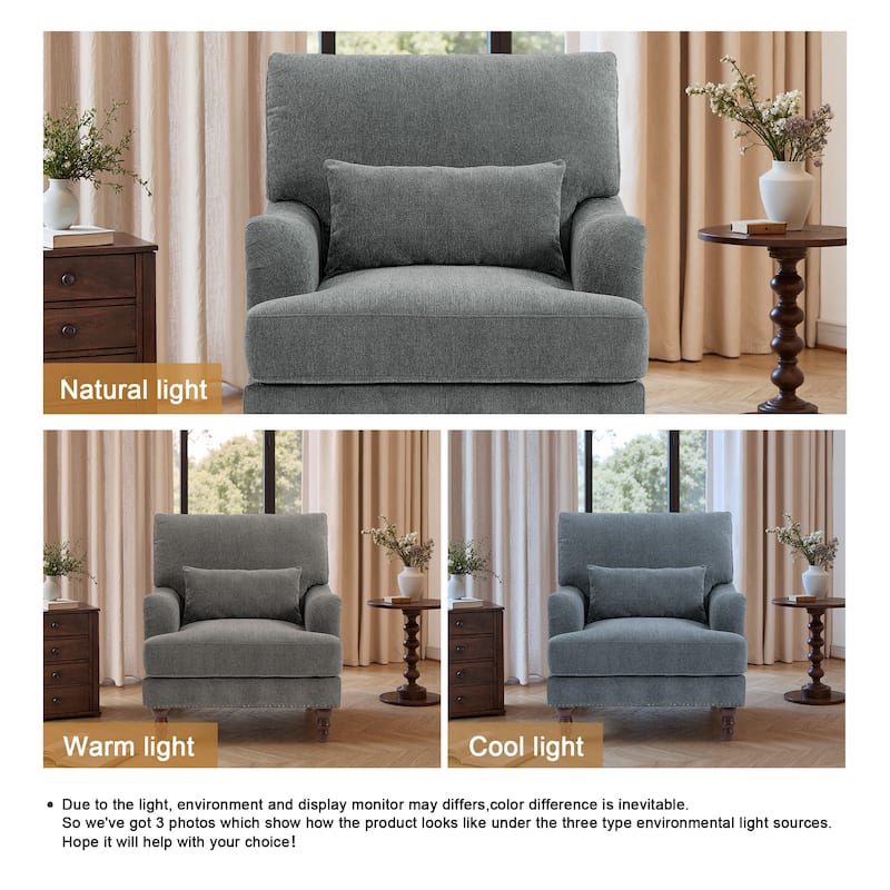 Mid Century Chenille Upholstered Accent Chair with Nailhead Trim