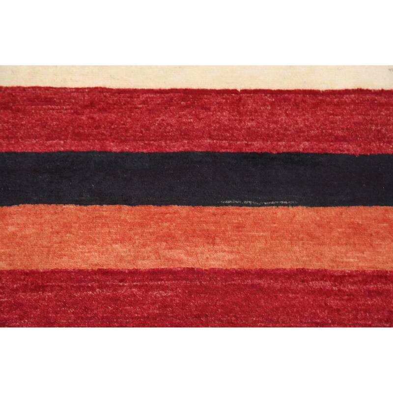 Contemporary Gabbeh Kashkoli Wool Area Rug Hand-knotted Striped Carpet - 2'2" x 3'0"