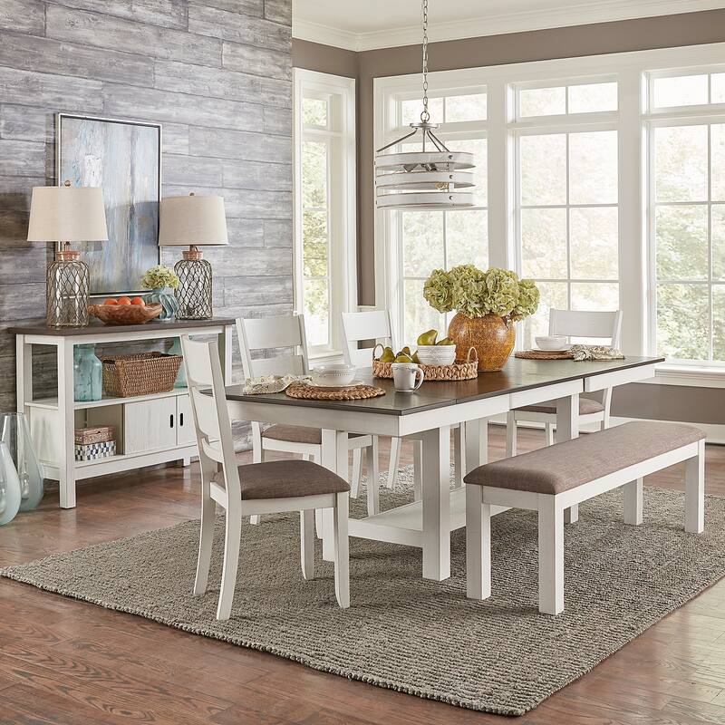 Brook Bay White Trestle Table Set with Chairs Optional- 5, 6, or 7 Pieces - 4 Chairs, 1 Bench