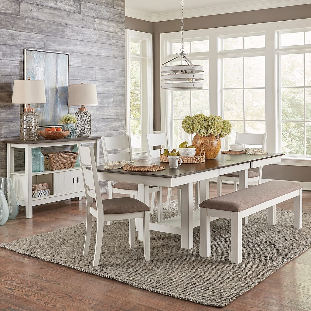 Brook Bay White Trestle Table Set with Chairs Optional- 5, 6, or 7 Pieces