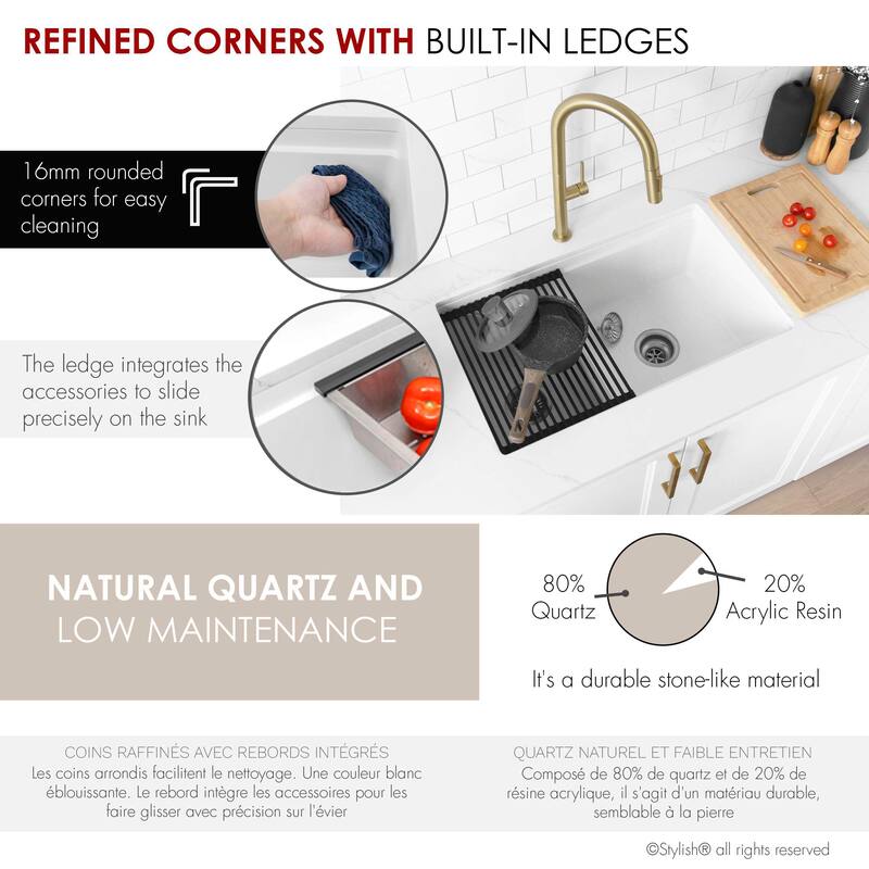 Composite Granite Dual-Mount 30" Double-Bowl kitchen Sink - 30" x 18" x 9.50"