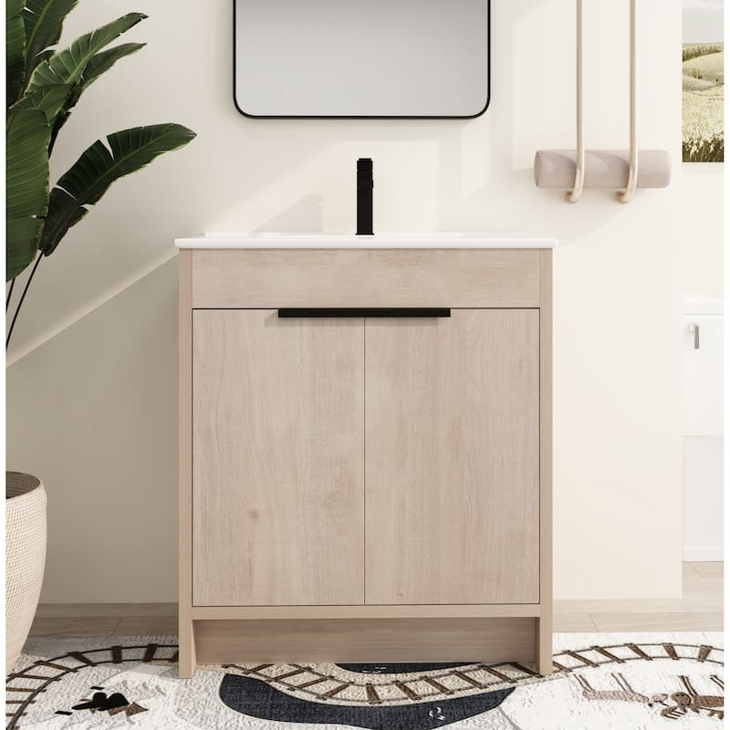 Malwee 24"/30"/36" FreeStanding Bathroom Vanity, Floor Stand Bathroom Vanity with Sink,Soft Close Door and Adjustable shelf - 30"×18.3"×34.25" - Beige