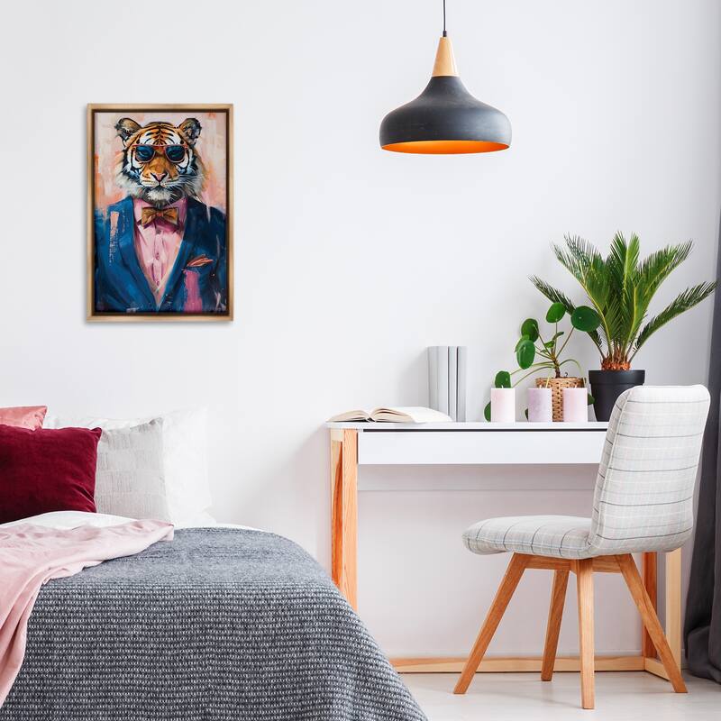 Stupell Suited Tiger Modern Fashion Framed Floater Canvas Wall Art Design By LSR Design Studio