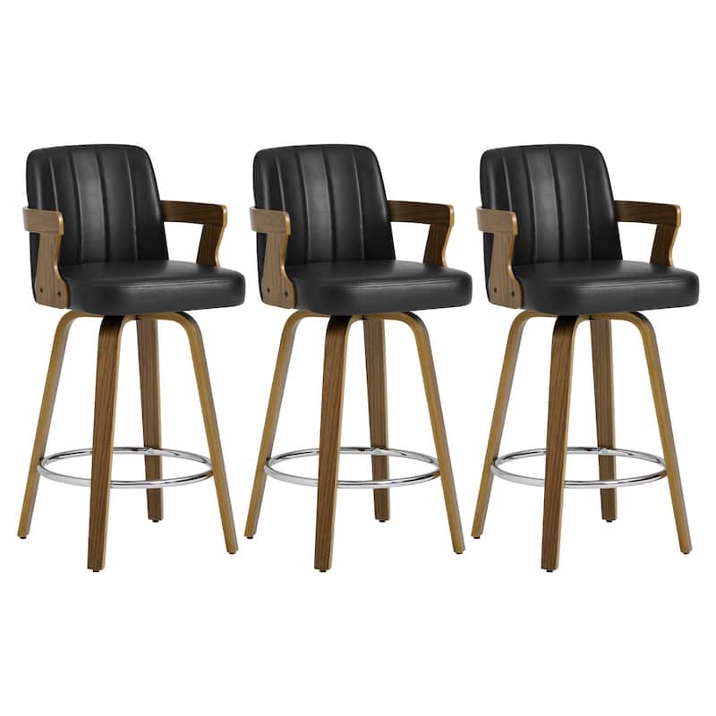 Upholstered Swivel Barstool with Arms and Bentwood Legs - 40.8"H x 18.9"W x 19.5"D/19.3"D