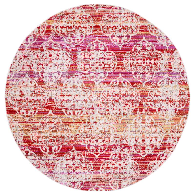 SAFAVIEH Montage Celiane Indoor/ Outdoor Waterproof Patio Backyard Rug - 6'7" Round - Pink/Multi