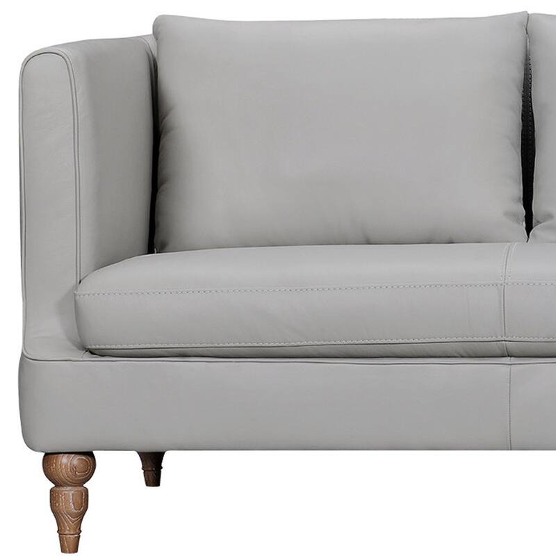 HomeRoots 85" Gray Leather Sofa With Brown Legs