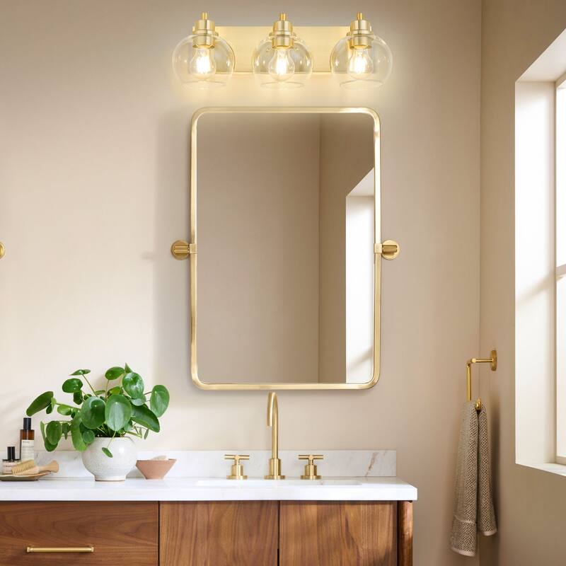 3 Light Bathroom Vanity Light Gold Modern Wall Sconce Mirror Light Fixture with Clear Glass - Gold
