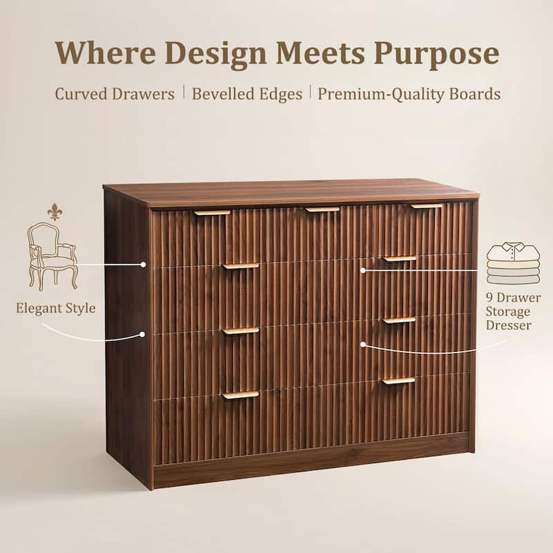 Modern Wooden 9-Drawer Dresser with Ample Storage