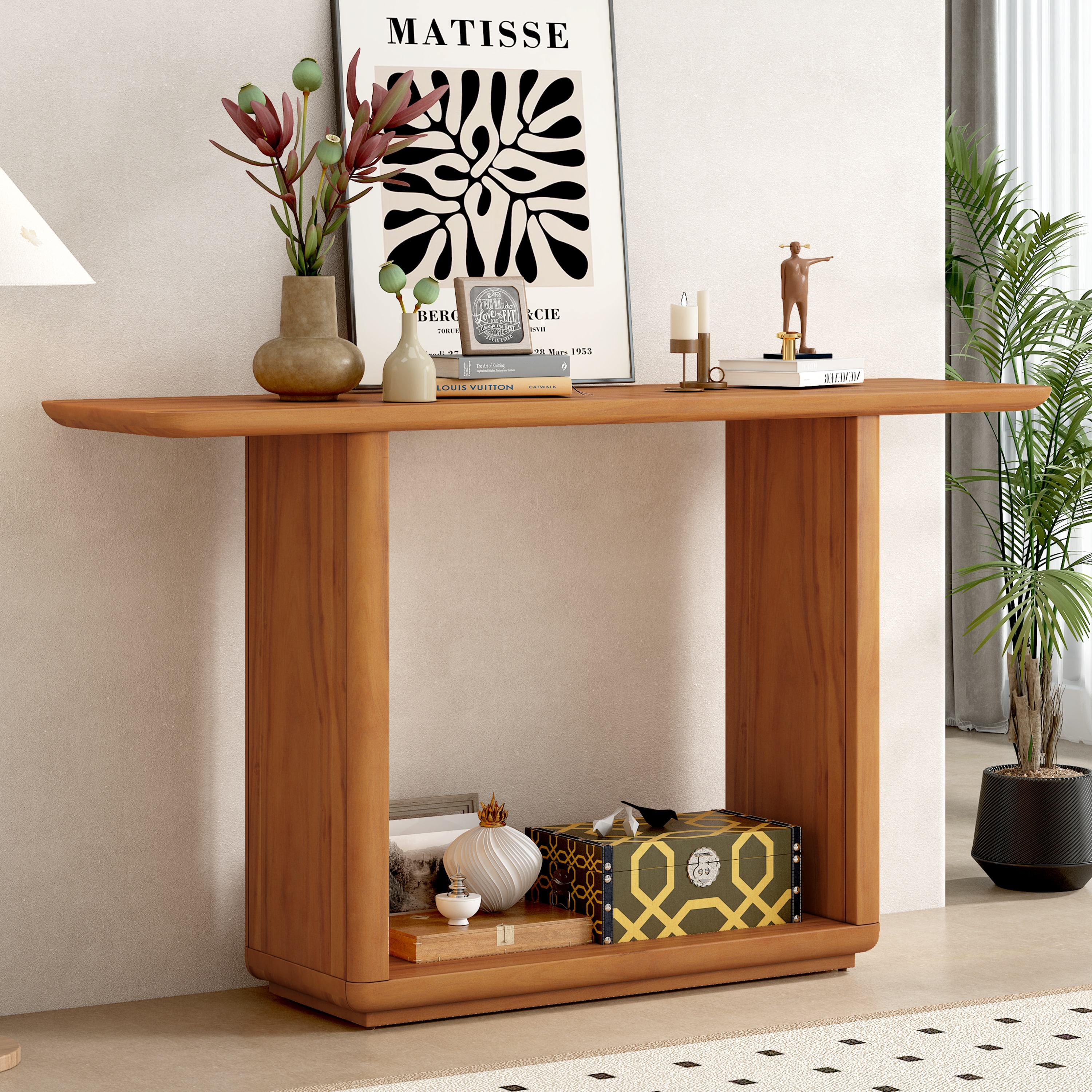Elegant Minimalist Console Table With Curved Corners And U-Base Design For Living Room