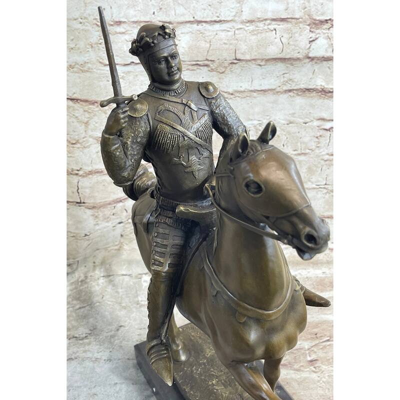 Medieval European Warrior King Arthur On Horseback Bronze Statue Sculpture 16 Inches X 10 Inches