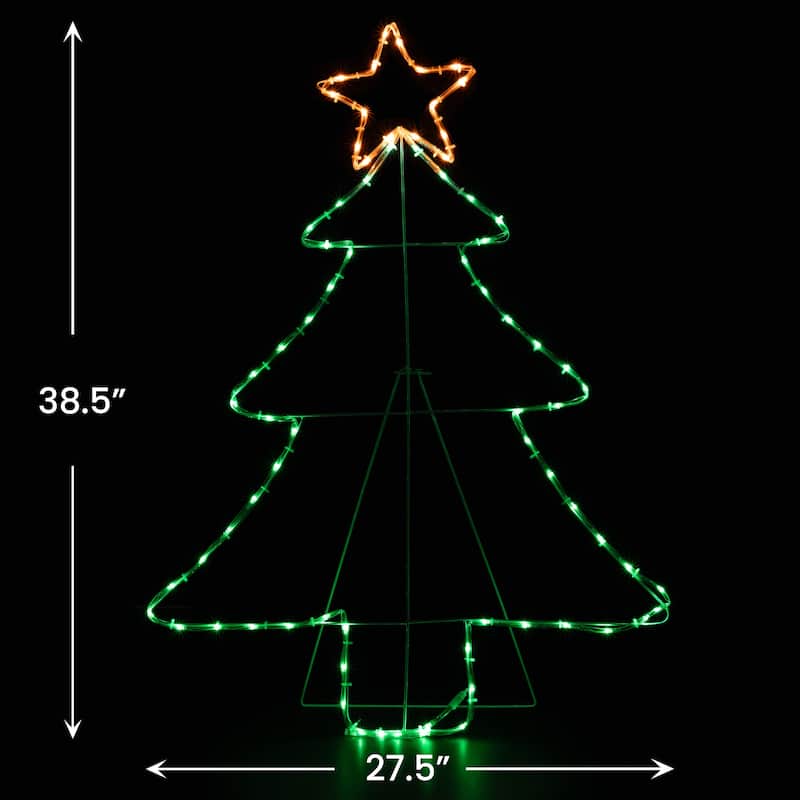 LED Rope Lighted Christmas Tree Silhouette Yard Decoration - 38.5" - Green and Amber Lights - White