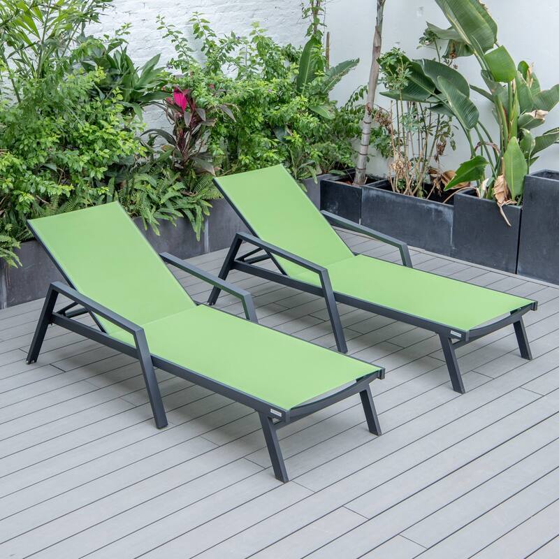 Aluminum Beach Pool Sun Lounge Chair Sling Mesh Fabric With Arms, Stackable Chaise Lounger (Set of 2) for Outdoor Backyard - Green
