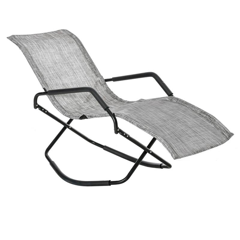Foldable Outdoor Rocking Lounge Chair Portable Sun Lounger with Armrests and Breathable Mesh for Beach Patio Poolside