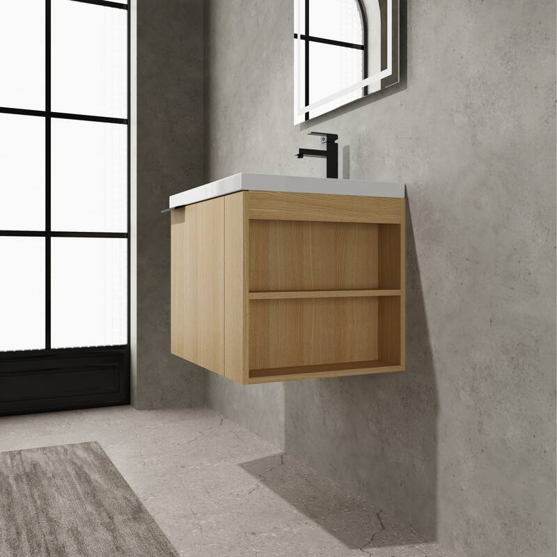 Plywood Wall-Mounted Bathroom Vanity with Integrated Resin Sink