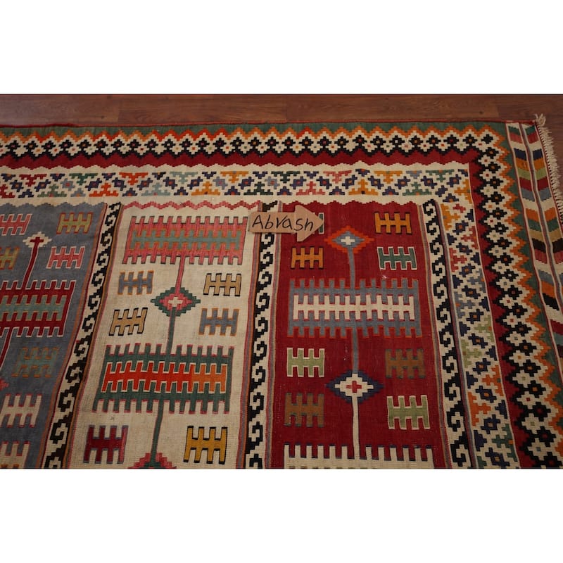 Vegetable Dye Kilim Qashqai Persian Antique Rug Flatweave Wool Carpet - 5'2" X 10'0"