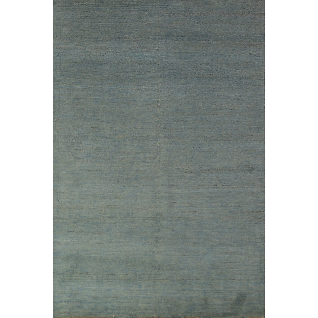 Light Blue Gabbeh Modern Rug Hand-Knotted Wool Carpet - 4'0" x 5'10"