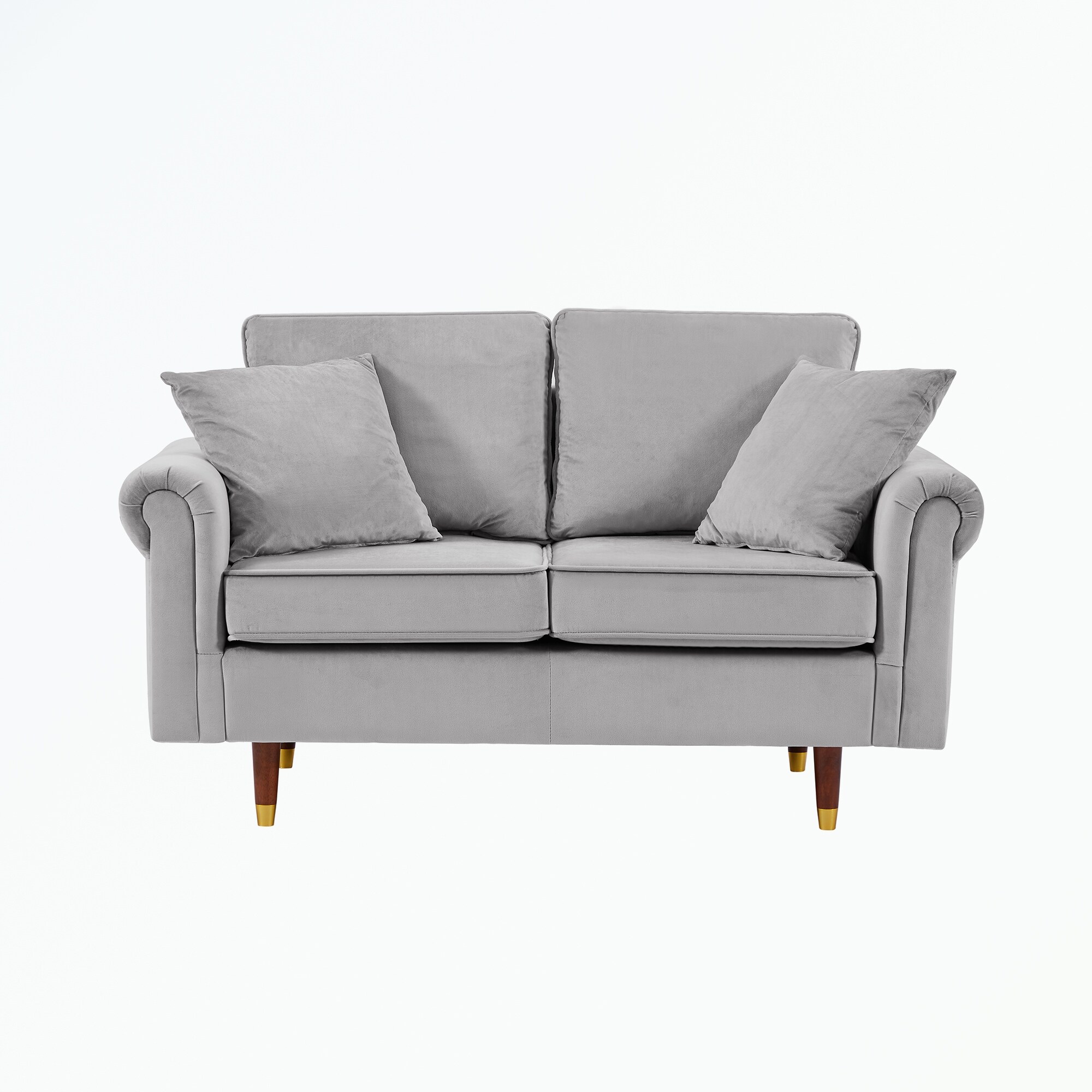 Velvet Sofa Couch with 2 Pillows, Wood Legs - On Sale - Bed Bath u0026 Beyond -  37044611