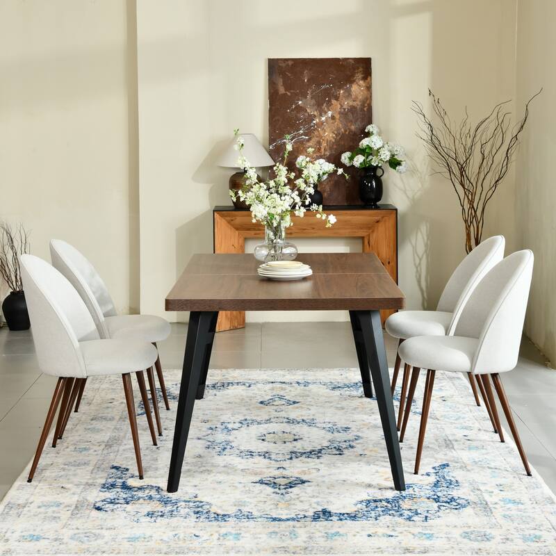 Homy Casa 63" Rectangular Dining Table with Tapered Metal Legs for Modern Homes