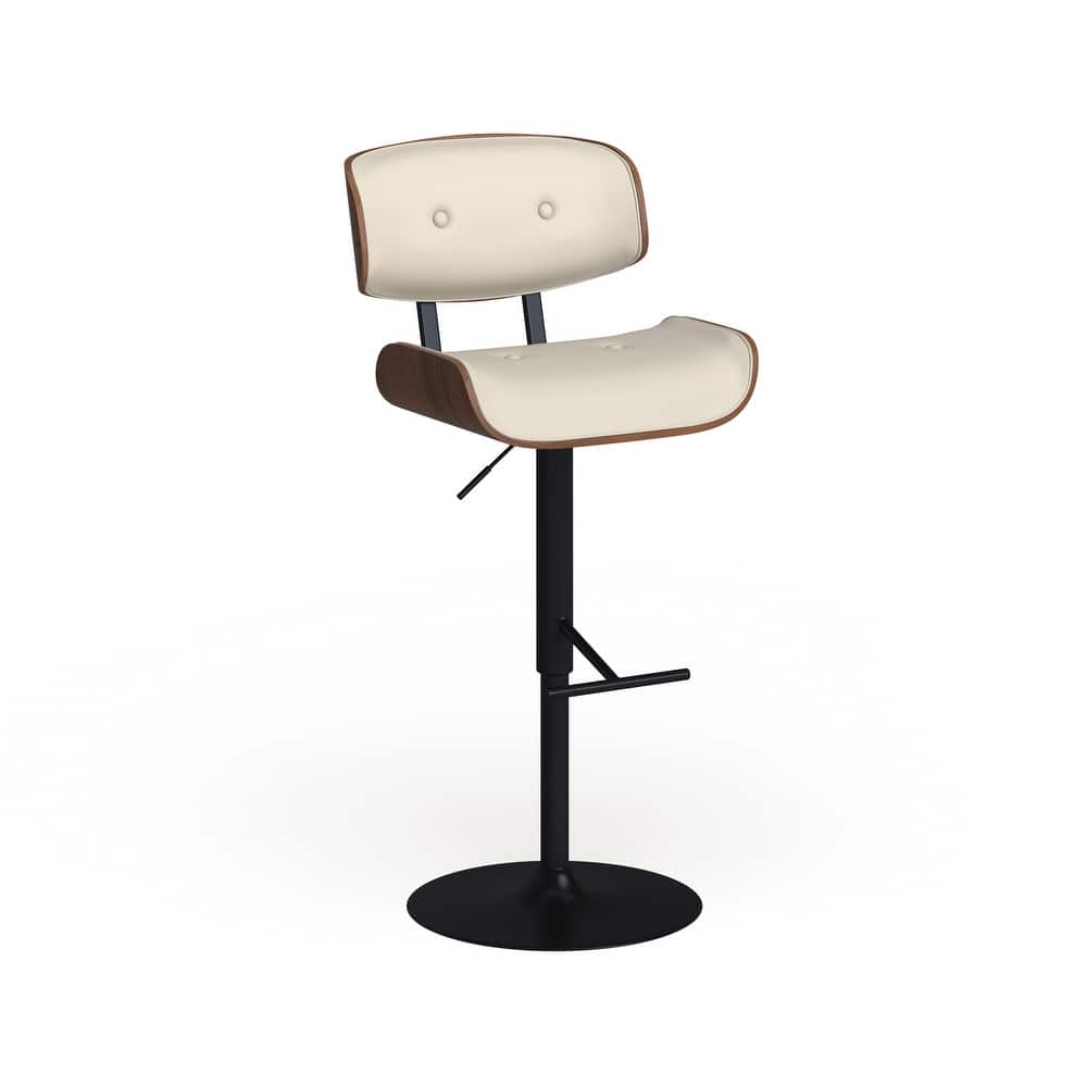 Carson Carrington Leksand Mid-Century Modern Adjustable Bar Stool with Walnut Wood Accents