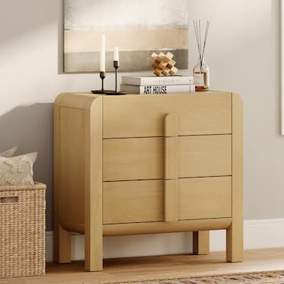 WAMPAT Modern Wood 3-Drawer Dresser With Curved Profile Design, Mid Century Dresser Organizer Storage For Bedroom,Living Room