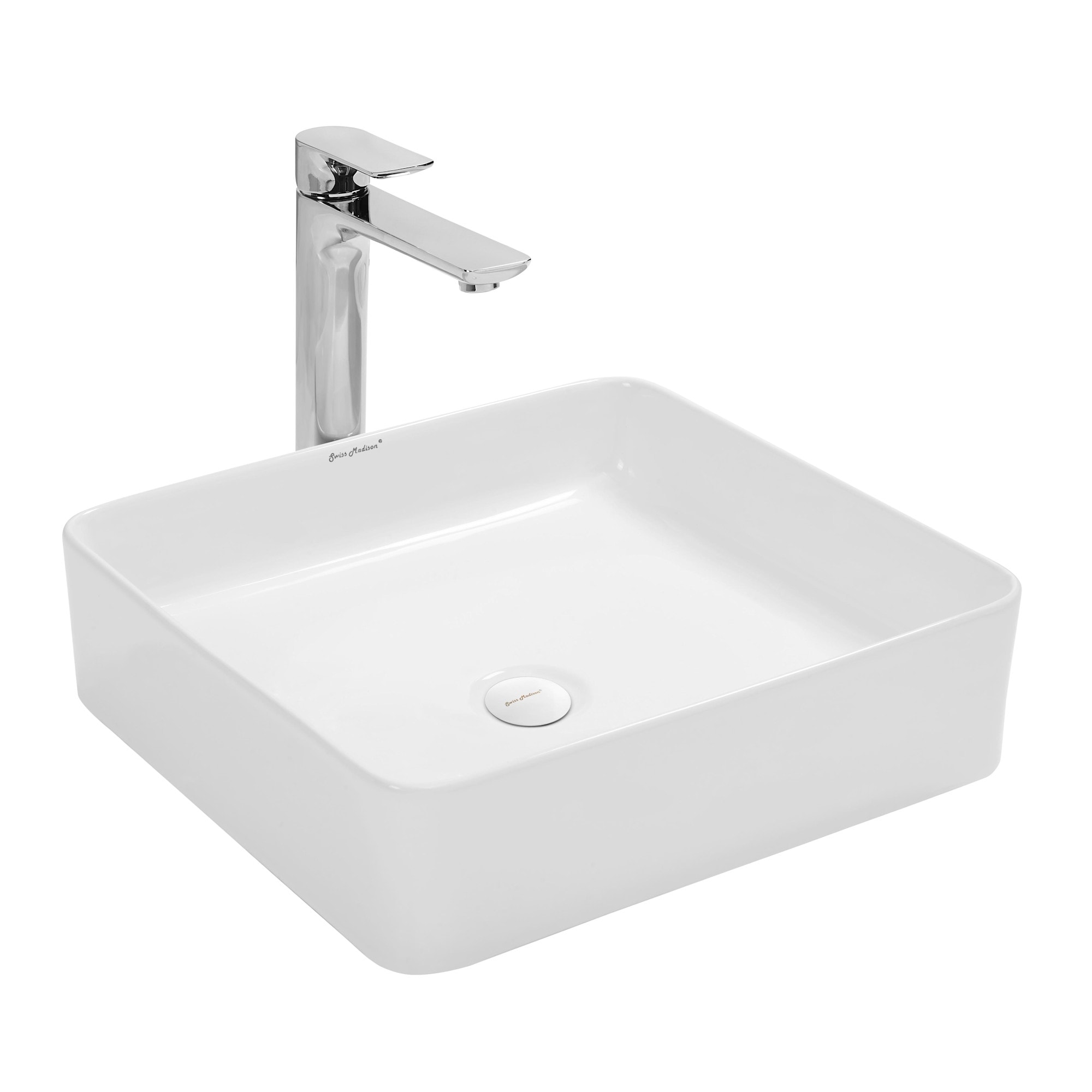 Swiss Madison Plaisir 15-7/10" Square Vessel Ceramic Bathroom Sink