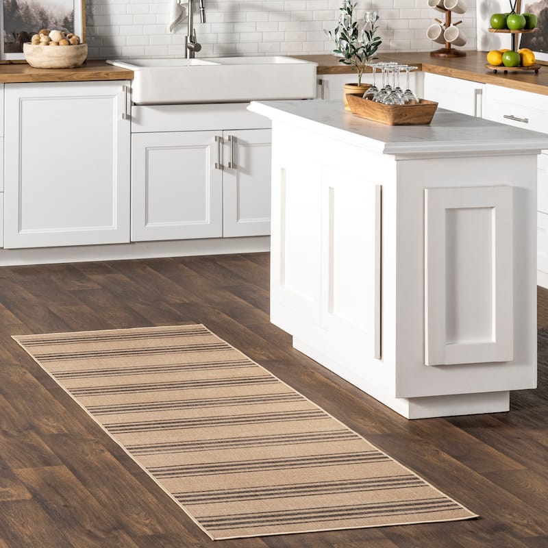 Lavina Striped Easy Jute Machine Washable Area Rug - 2'6" x 8' Runner - Natural - Runner