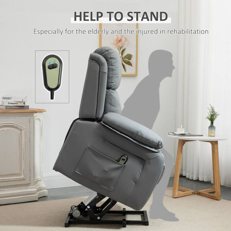 HOMCOM Living Room Power Lift Chair, PU Leather Electric Recliner Sofa Chair for Elderly with Remote Control