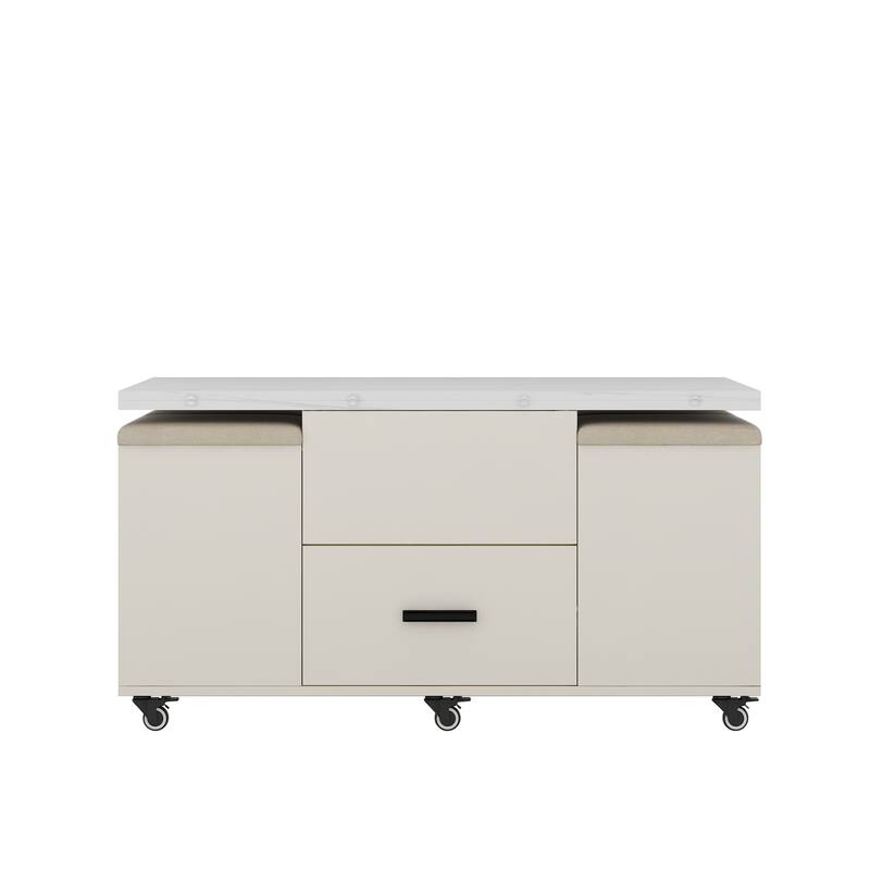 Lift Top Coffee Table Set with 4 Stools, Center Table with Hidden Storage & Drawers, Living Room Table with Lockable Wheels