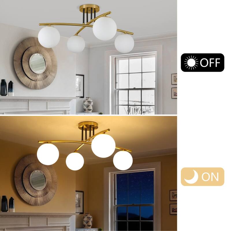 Gold Modern 4 - Light Globe Semi - Flush Ceiling Lamp - Polished Gold