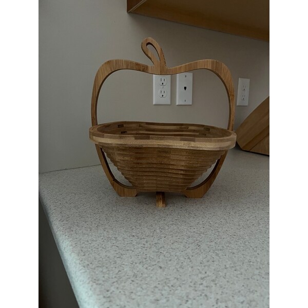 2 in 1 Bamboo Apple Shaped Folding Basket Bamboo Fruit Bowl Egg Basket Board 