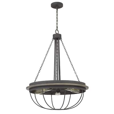 Nexy 24 Inch Chandelier, 5 Light Bulb Sockets, Gray Metal Cage Design