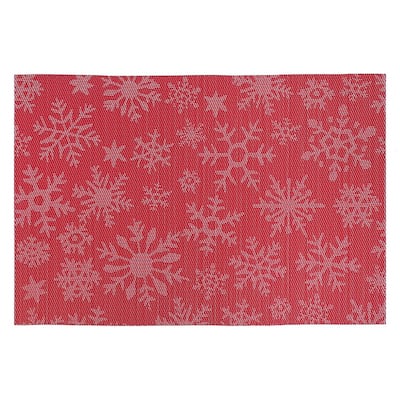 Vinyl Placemat (White Snowflake On Red) - Set of 12
