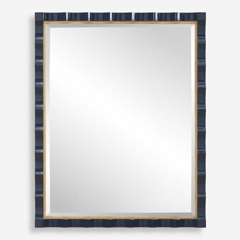 Scalloped Framed Beveled Wall Mirror - 39" - Navy Blue