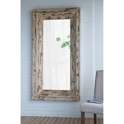 Full Length Rectangle Floor Mirror with Distressed Wood Frame