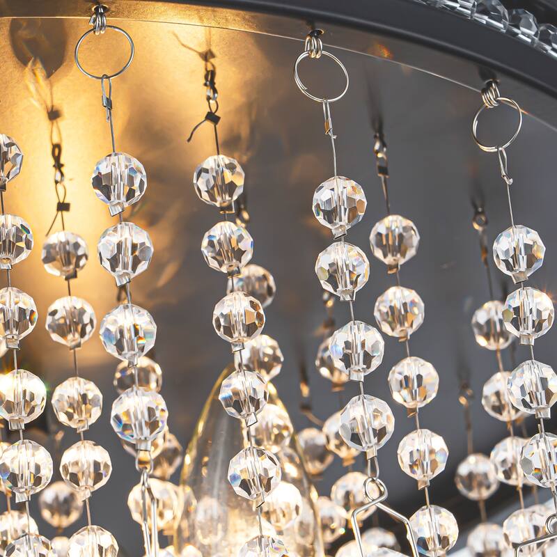 4-Light Industrial Vintage Matte Black Semi-Flush Mount Ceiling Light with Crystal Beads - 15 in. W x 11 in. H