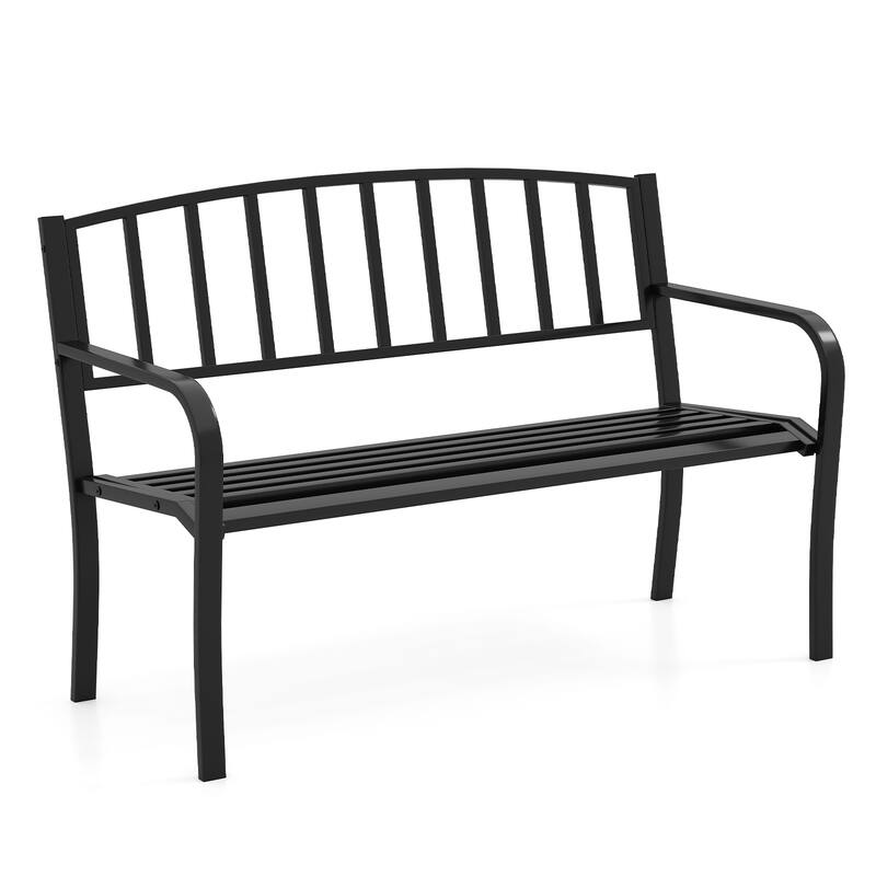Gymax 50 Inches Garden Bench w/ Slatted Backrest & Curved Armrests for - Black