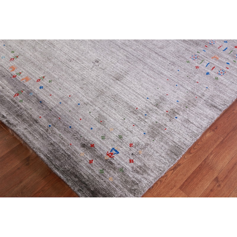 Striped Gray Gabbeh Indian Area Rug Handmade Tribal Wool Carpet - 9'1" x 12'1"