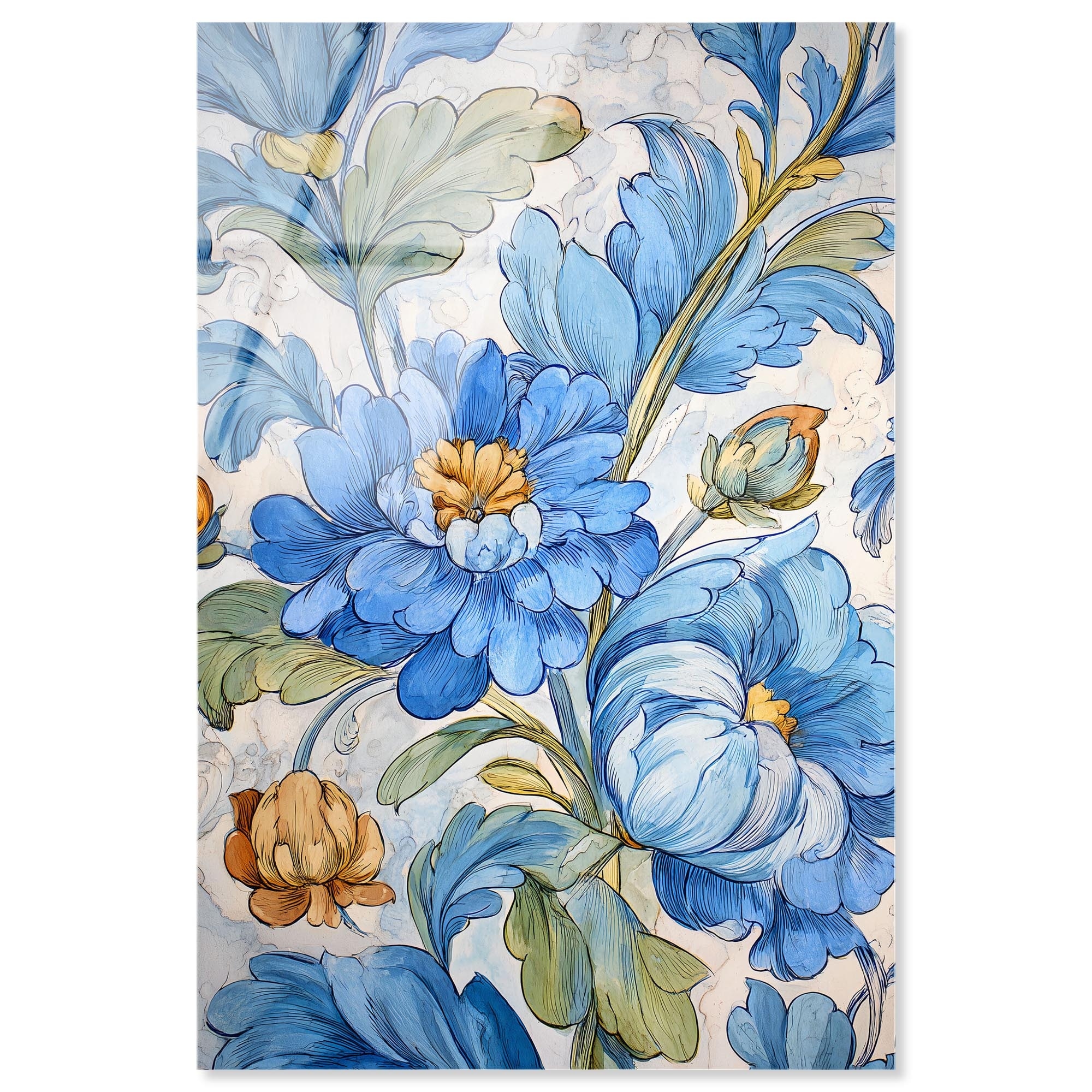 Blue Chinoiserie Flower Wall Decor Acrylic Print by Art Remedy
