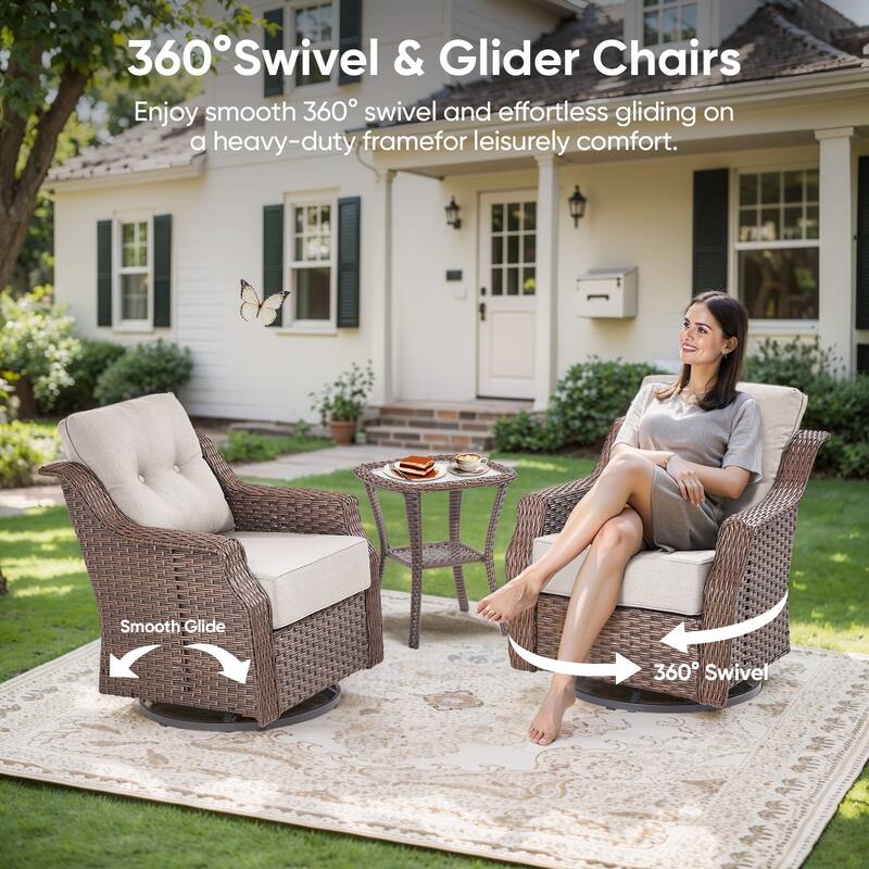 Pocassy 5/7PCS Sofa Swivel Chair Ottoman with Fire Pit Table