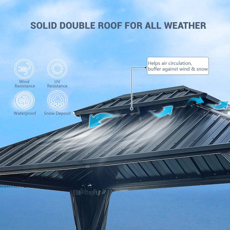 12'x12' Hardtop Gazebo with Steel Roof, Aluminum Frame, Curtains & Netting for Outdoor Shade