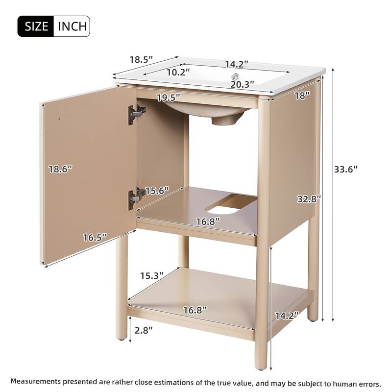20-inch Bathroom Vanity with Ceramic Sink, Freestanding Single Vanity Set with Soft Closing Door