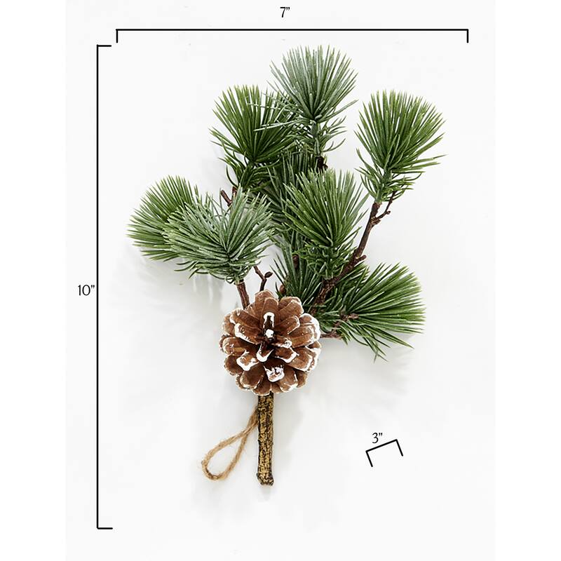 10" Artificial Christmas Mini Mugo Pine With White Tip Cone Pick Ornament, Set of 5 - 10