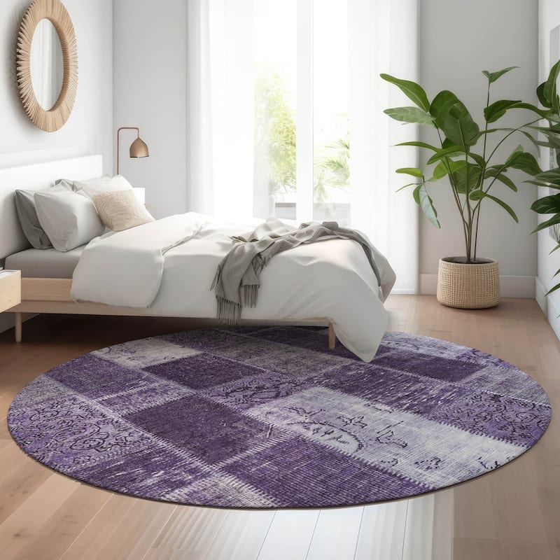 Premium Washable Super Soft Vintage Boho Mayfield Rug - Purple - 8' x 8' - Round