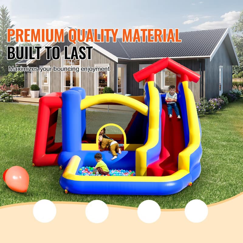 Inflatable Outdoor Trampoline Jumping Bouncer House with Blower Slide and Storage Bag - 131.1” x 133.1” x 90.6”
