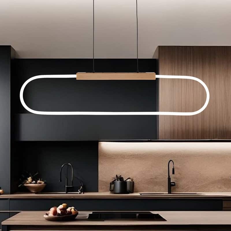 47.2" Modern LED Pendant Light Dimmable Acrylic Wood Chandelier Adjustable Hanging Light Fixture for Dining Room Kitchen Island - Black