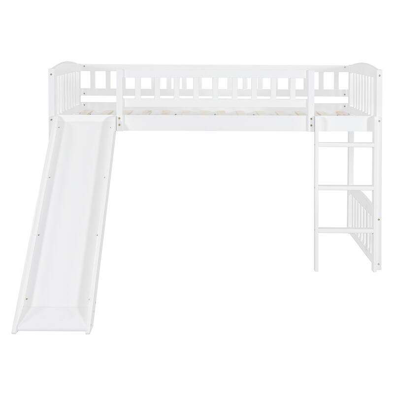 Twin Size Loft Bed with Slide and Ladder for Kids