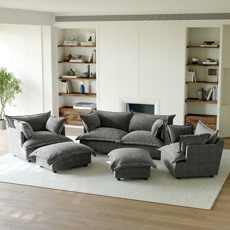 6 Piece Oversized Chenille Comfy Cloud Modular Sectional Sofa Set - Dark Grey
