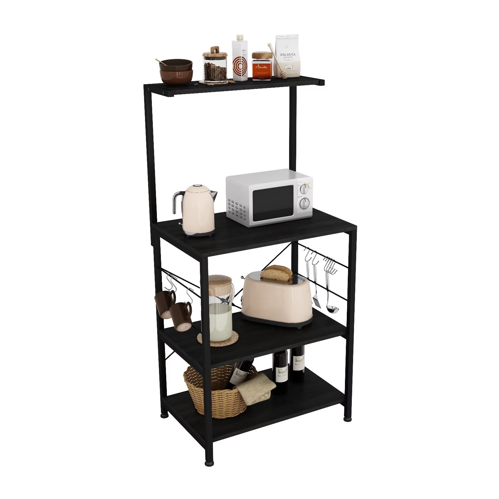 4 Tier Kitchen Storage Shelf Rack Bakers Rack Microwave Coffee Machine Stand Rack with 6 Hooks and Condiment Shallow Shelf Bed Bath Beyond 36042635
