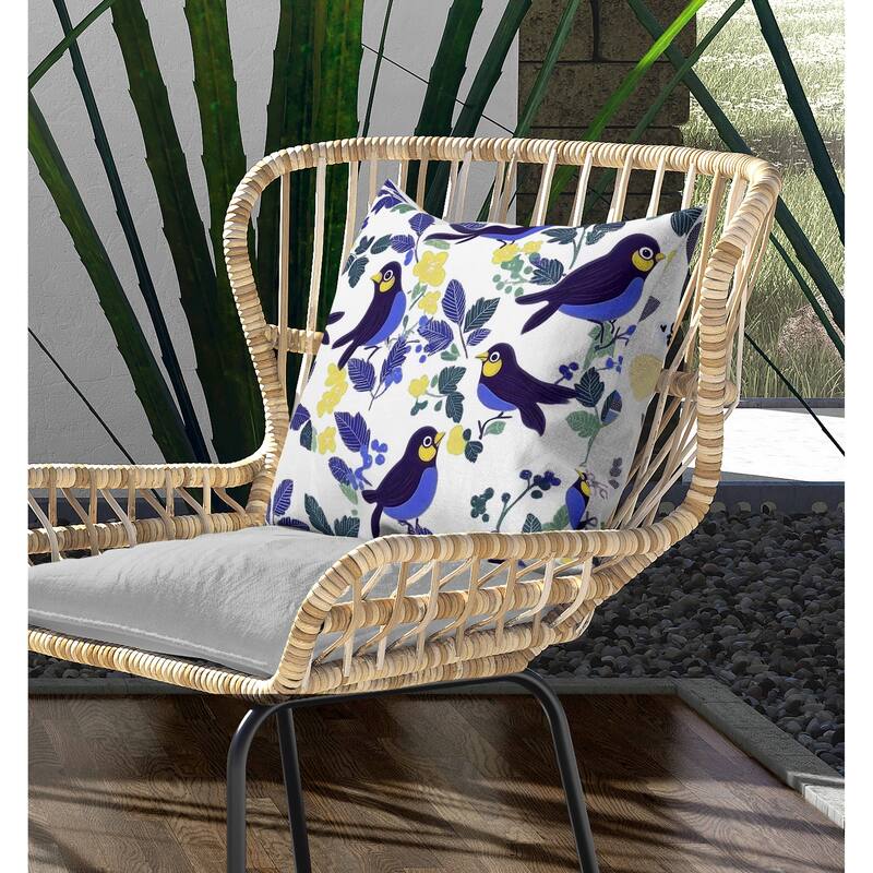 Sweet Tweets Indoor/Outdoor Reversible Throw Pillow Blue and Yellow